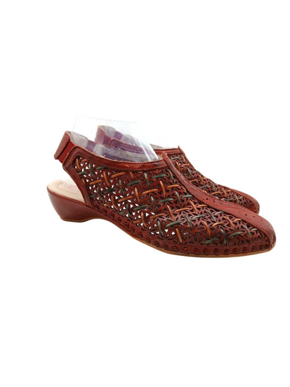 Pikolinos Womens Red Woven Leather Slingback Sandals Size 39 US 8.5 Comfortable